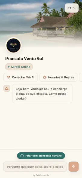 Tela da demonstração do Guia da Estadia na Pousada Vento Sul